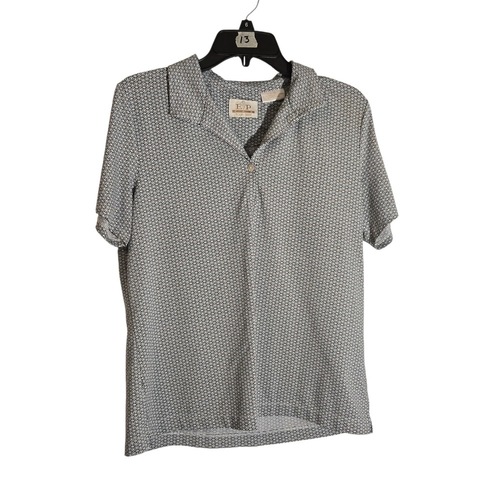 EP Pro Tour Tech Womens Golf Polo Shirt Geometric Print Black White Size L